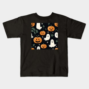 Ghost and pumpkins Halloween pattern Kids T-Shirt